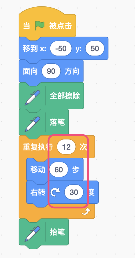 Scratch绘制正十二边形程序